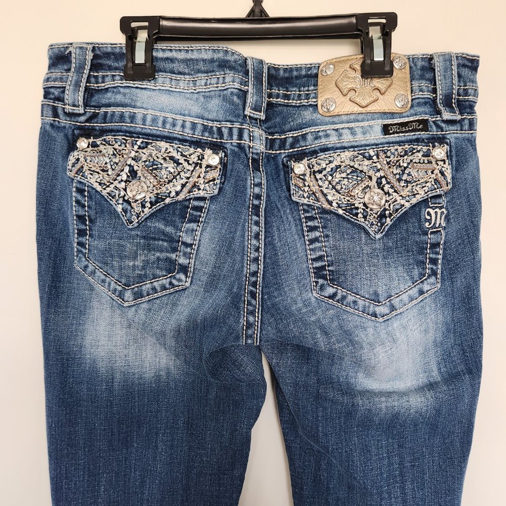 Miss Me Women's Blue Boyfriend Ankle Straight Medium Wash Denim Jeans 29x31